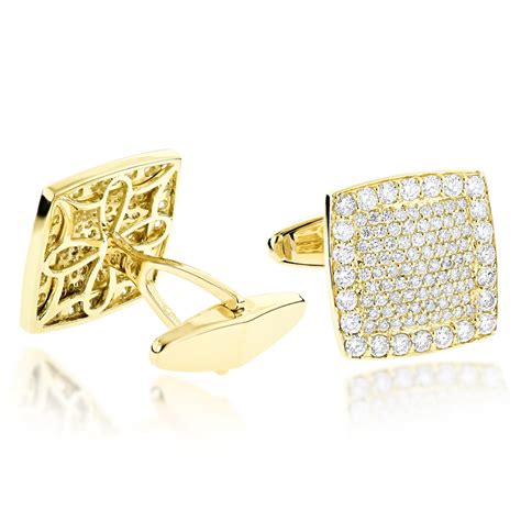 18K Gold & Round Diamond Designer Cufflinks Mens 3.77ct 100018