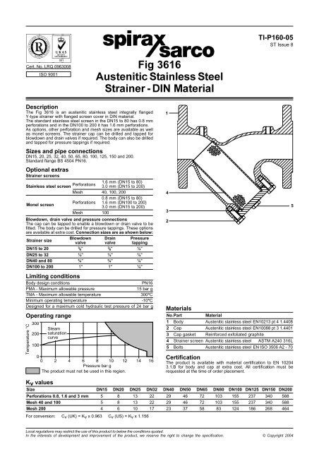 Fig 3616 Austenitic Stainless Steel Strainer Din Spirax Sarco