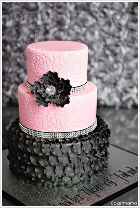 Pink And Black Birthday Cake - Happy Birthday Card