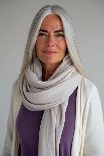 Premium Photo A Woman With Grey Hair Wearing A Scarf