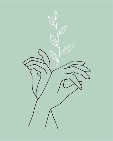 Premium Vector | Stylized graceful female hands and plant Boho modern ...