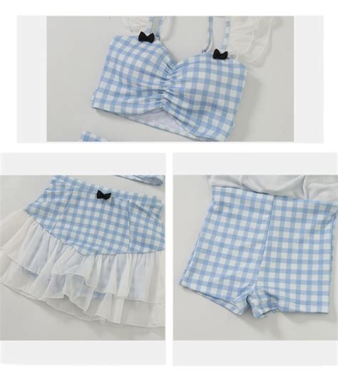 Cute White Blue Plaid Pattern Women Summer Bikini Two Piece Swimsuit Sugarplum Y K Coquette