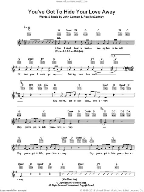 Beatles You Ve Got To Hide Your Love Away Sheet Music For Voice And Other Instruments Fake Book