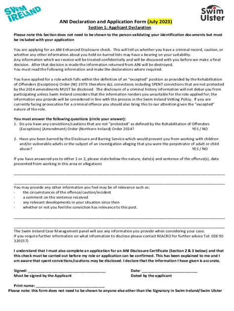 Fillable Online Ani Declaration And Application Form July Fax