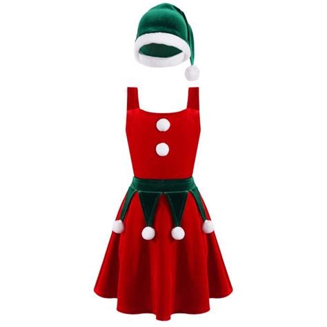 Inlzdz Enfant Fille Robe Noël Avec Chapeau Ensemble Déguisement Mère