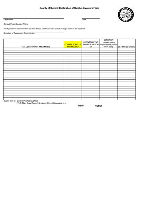 Fillable County Of Summit Declaration Of Surplus Inventory Form