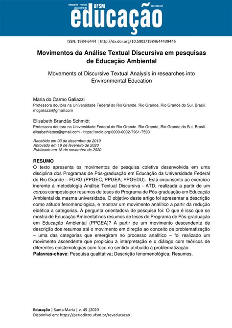 Pdf Movimentos Da Análise Textual Discursiva Em Pesquisas De Educação