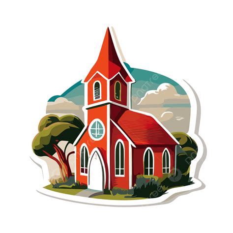 Clipart Ilustrasi Vektor Stiker Gereja Merah, Desain Stiker Dengan ...