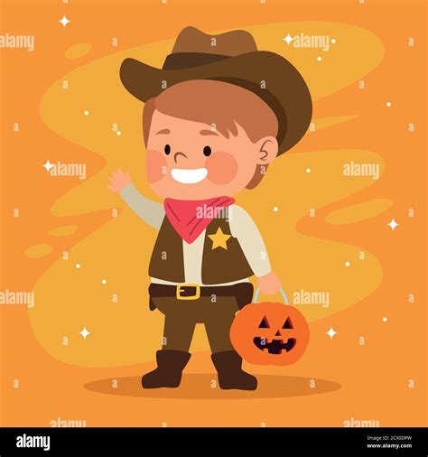 Cute Little Boy Dressed As A Cowboy Character Vector Illustration