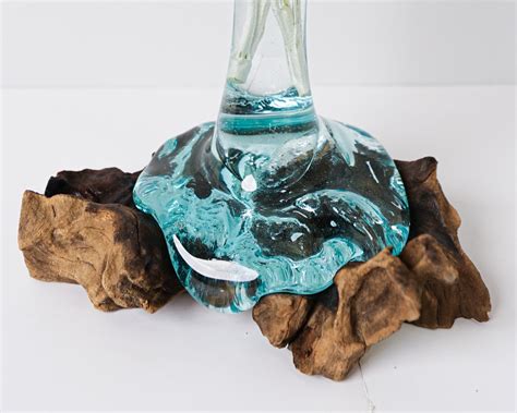 Blown Glass On Driftwood Vase Gamal Molten Glass Etsy