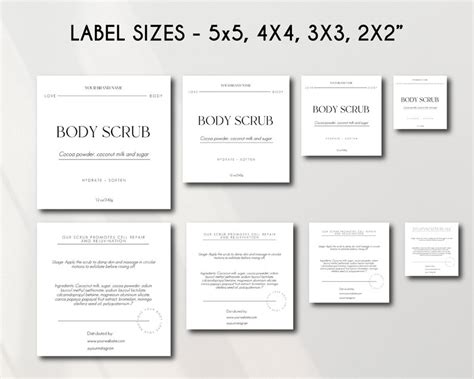 Editable Body Sugar Scrub Label Template Minimalist Body Sugar Scrub Label Minimalist Bath