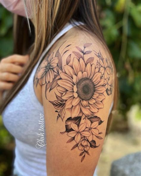 Sunflower Tattoo Sleeve Sunflower Tattoo Shoulder Floral Tattoo