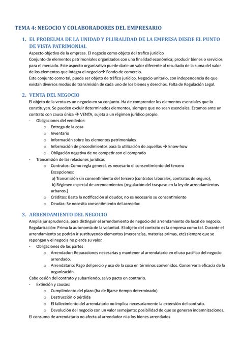 Tema Apuntes Tema Derecho De La Empresa Tema Negocio Y