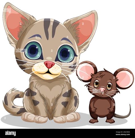 Lindo Gato Y Ratón De Dibujos Animados Aislado Ilustración Imagen Vector De Stock Alamy