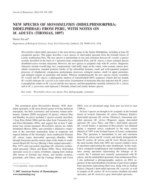 (PDF) New Species of Monodelphis (Didelphimorphia: Didelphidae) from ...