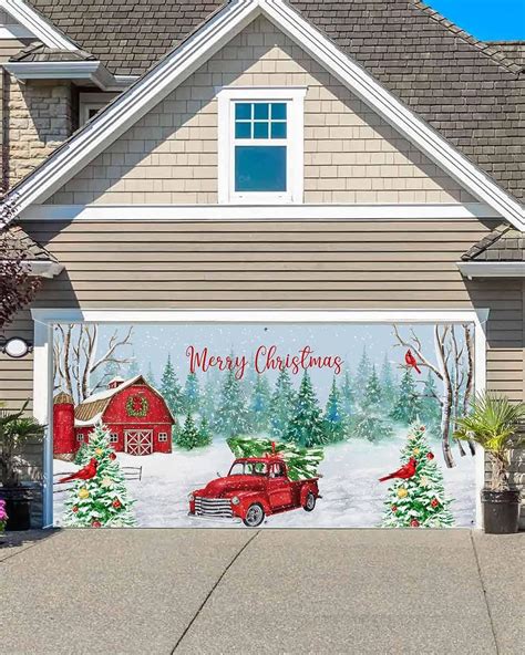 Garage Door Banner Decoration X Ft Merry Christmas Winter Red Truck