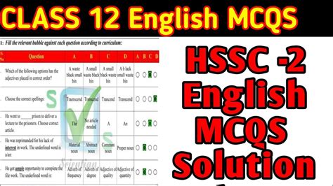 Class English Mcqs Answer Key Fbise Hssc English Objective