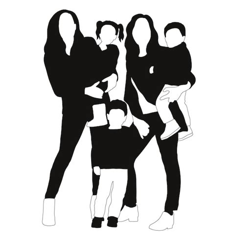 Un Dessin En Noir Et Blanc D Une Famille De Quatre Personnes Vecteur