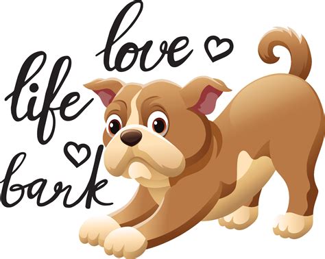 Cute Bulldog Cartoon And Inscription Love Life Bark 15220131 Vector Art