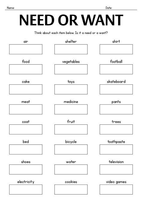 17 Best Images Of Want Vs Need Worksheet Free Printable For Adults