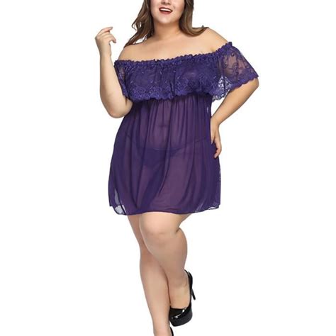 Femmes Sexy Lingerie Dentelle Babydoll G String String Bas Sous Vêtements De Nuit Violet
