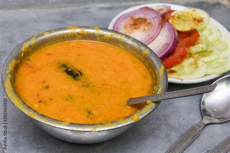 Spicy Dal Fry Dhal Curry Popular Traditional North Or South Indian Vegetarian Food In Mud Clay