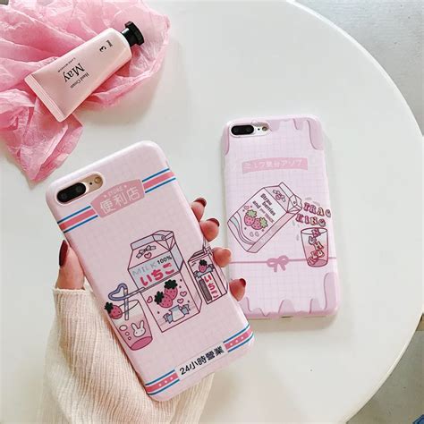 Kawaii Japanese Strawberry Milk Phone Case For Iphone 7 7 Puls 6 6s