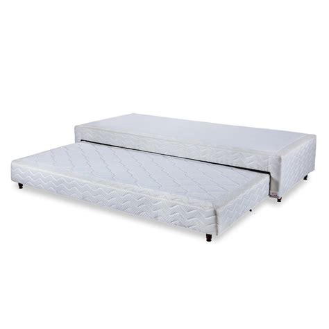 Cama Box Base C Auxiliar Solteiro Bibox Spring Bordado White 88x188x32