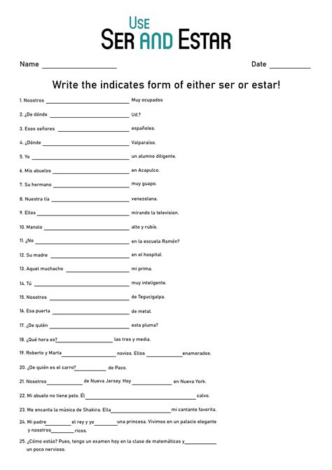 Verb Ser And Estar Worksheets