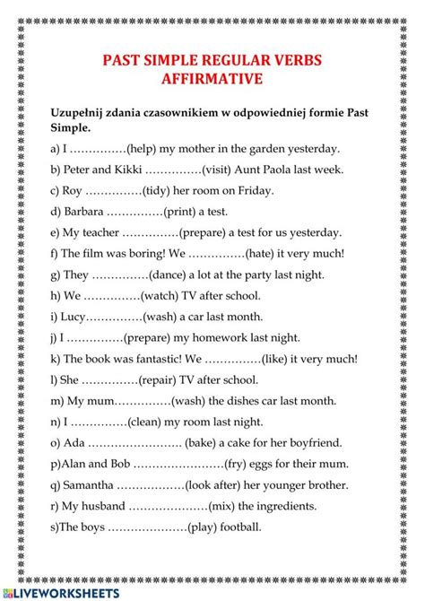 Ejercicio De Past Simple Affirmative Regular Verbs Cuadernos