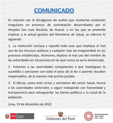 Ministerio De Salud On Twitter COMUNICADO El Minsa Informa A La