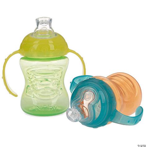 Nuby 2 Pack Two Handle No Spill Sippy Cups 8 Ounce Orange And Green