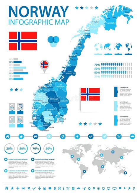 Infographic For Norway Detailed Map Of Norway With Flag Stock Vector