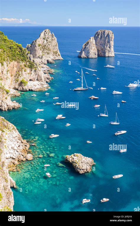 Gorgeous Landscape Of Famous Faraglioni Rocks On Capri Island Italy