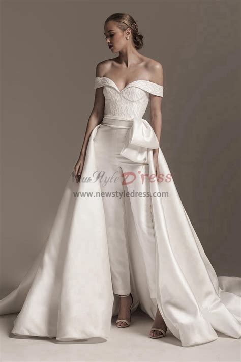 Off The Shoulder Wedding Jumpsuit Dress With Detachable Trainwomens Jumpsuits For Wedding