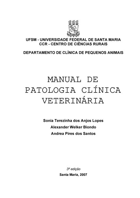 Manual De Patologia Clinica Veterinaria Ufsm Universidade Federal