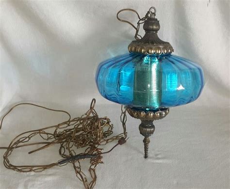 Vtg C Falkenstein Aqua Blue Paneled Art Glass Oil Lamp Gilbert Style Swag Light Ebay Swag