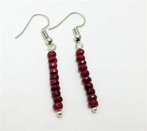 Ruby Gemstone Earrings, Ruby Earrings, Minimalism, Delicate, Bead ...