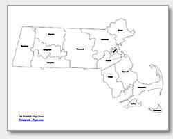 Printable Massachusetts Map Digital Download PDF Printable MA County Map morikuma3776 Craft ...