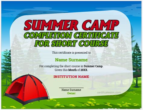 Summer Camp Completion Certificates For Short Courses