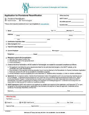 Fillable Online Asatt BApplicationb For Provisional Recertification