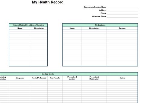 Personal Health Record Template | Personal Health Record