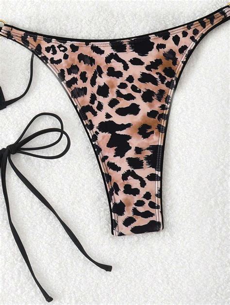 Swim Vcay Springbreak 3pcs Set Women Swimsuit Triangle Straps Tie Side Bikini Top And Leopard
