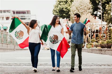 Mexican People Cheering With Flag Of Mexico Viva Mexico In Mexican