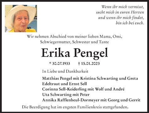 Traueranzeigen Von Erika Pengel Augsburger Allgemeine Zeitung