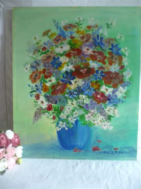 ANCIEN TABLEAU HUILE sur panneau bouquet de fleurs nature morte signé