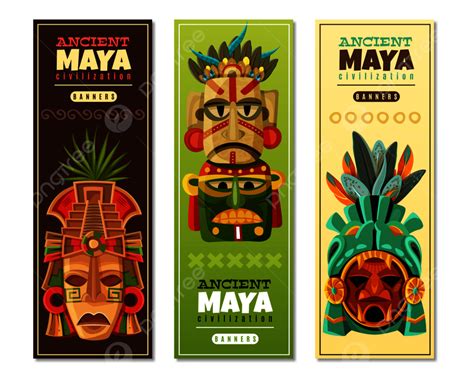 Ancient Maya Civilization Vertical Banners Set With Mayan Mask As