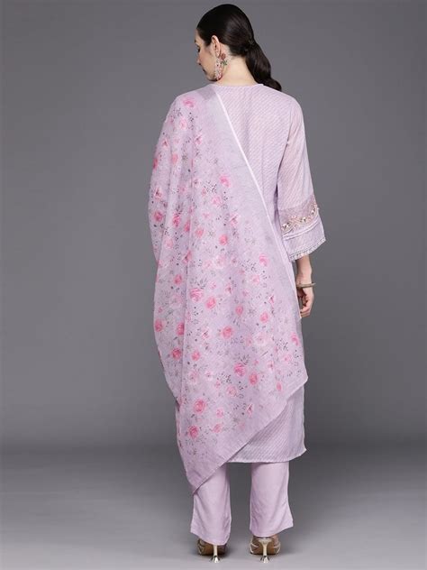 linen indo era lavender embroidered straight kurta trousers