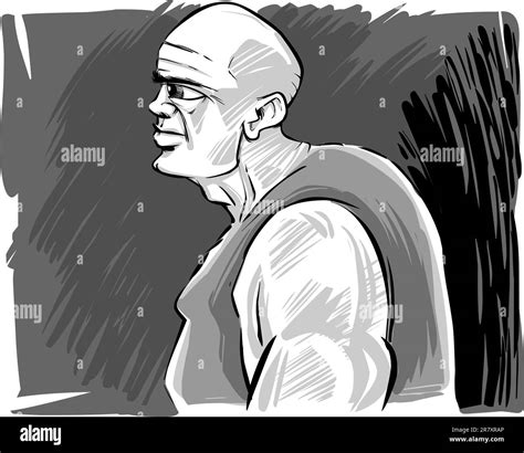 Sketch Caricature Illustration Of Muscular Bald Man Stock Vector Image