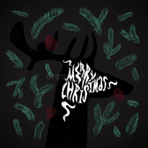 Kerstkaart Met Silhouet Van Herten Vector Illustratie Vector